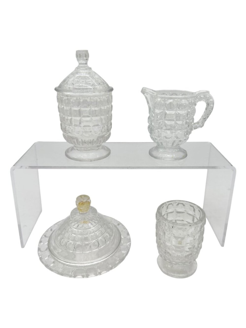 Tappan 4-Piece Clear Glass Childs Table Set TS-53 Intricate Pattern Design 2.5"H